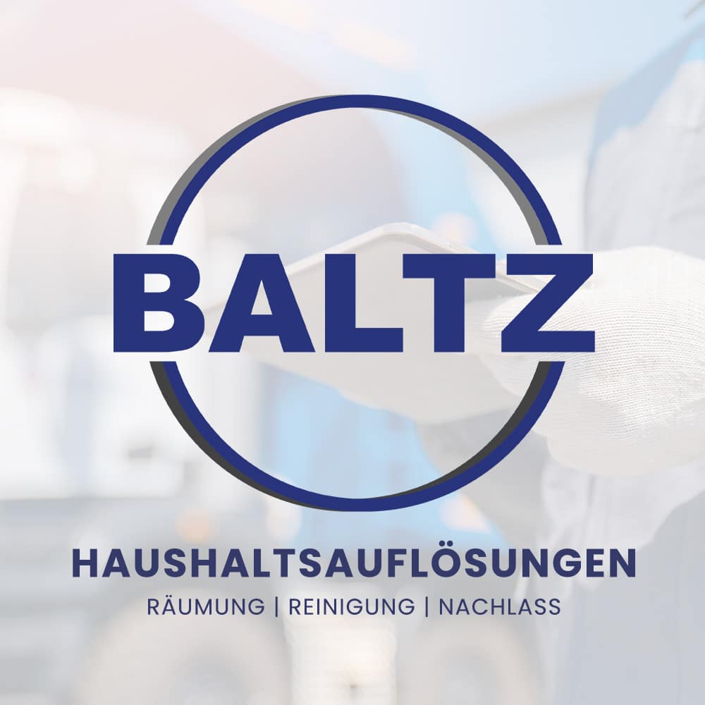 Logo von Baltz mit einer Person im Hintergrund